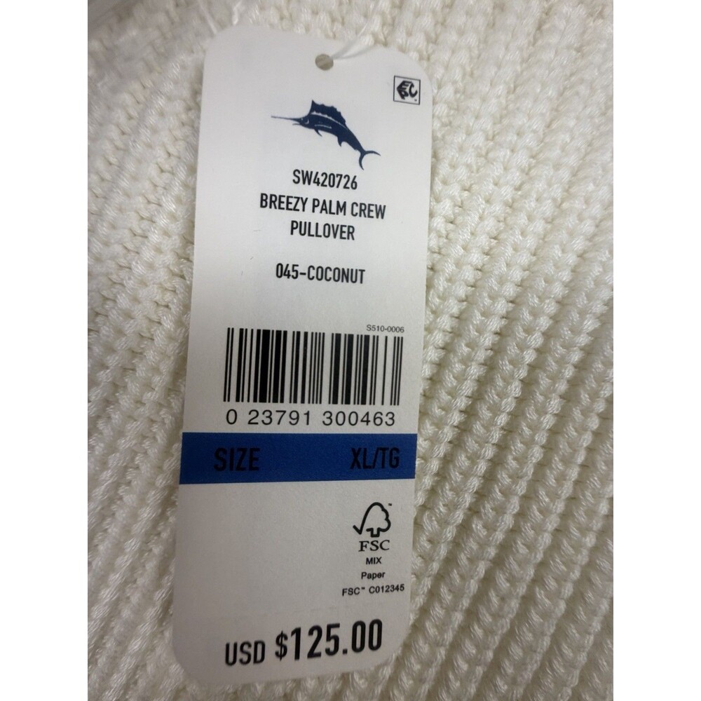 Tommy Bahama Breezy Palm Crew Neck Pullover Sweater Ivory XL Raglan Embroidered - Picture 7 of 10